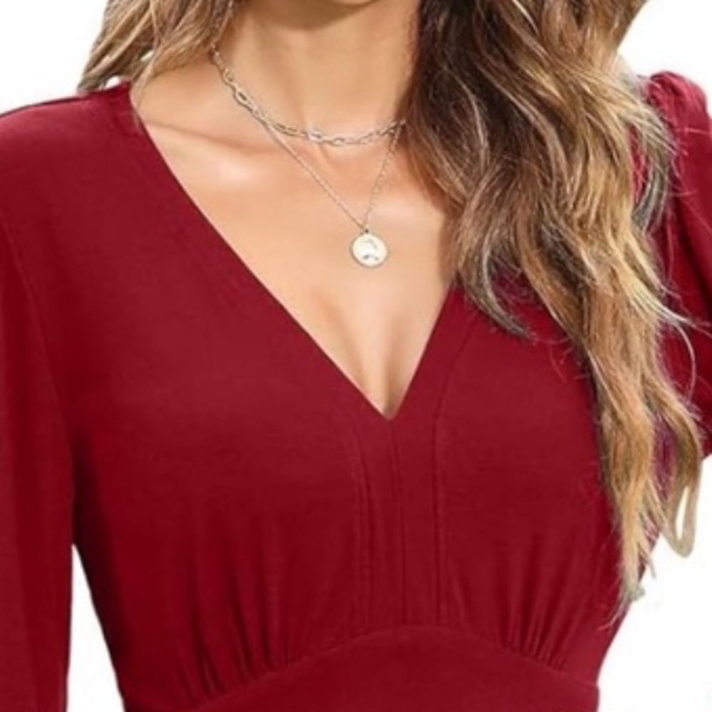 Women's Long Sleeve Midi Dress in Wine Red - Picture 9 of 12